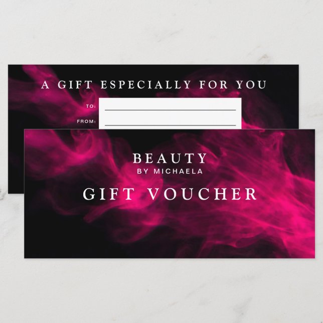 Modern svart & rosa rökgåvovoucher/presentkort (Fram/baksida)