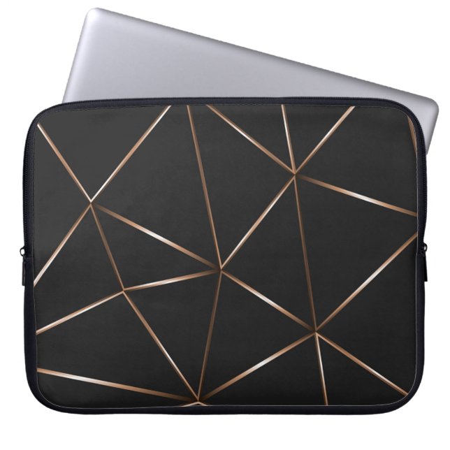 Modern svart-rosegold polygonformer Struktur Laptop Fodral (Framsidan)