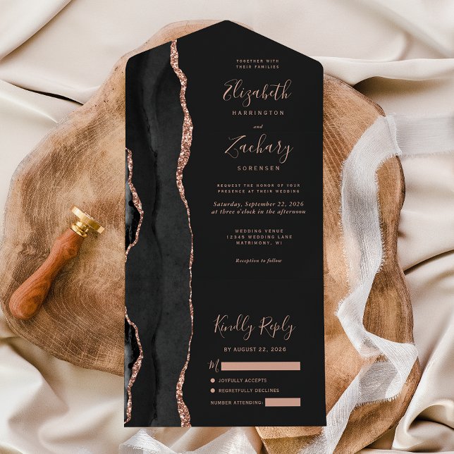 Modern svart roséguld agat mörk bröllop (Skapare uppladdad)
