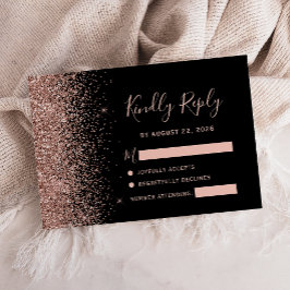 Modern svart roséguld fals glittrande kant RSVP-ko OSA Kort