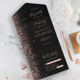 Modern svart roséguld glitter bröllop