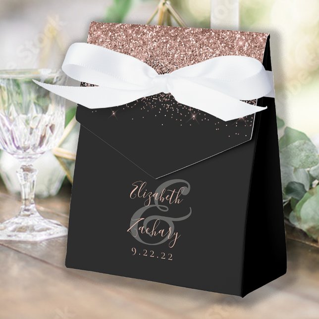 Modern svart roséguld glitter bröllop presentaskar (Skapare uppladdad)