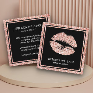 Modern svart roséguld glitter läppstift makeup-art fyrkantigt visitkort