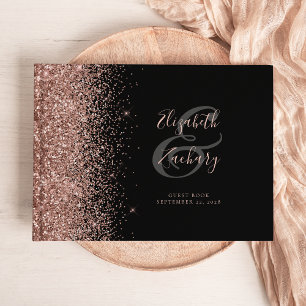 Modern svart roséguld glitter-skrift gästböcker