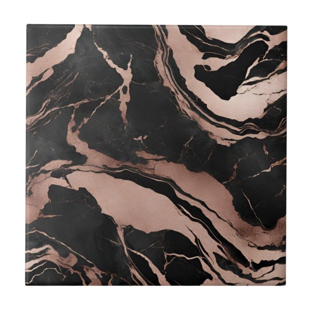 Modern svart roséguld marmor mönster kakelplatta (Framsidan)