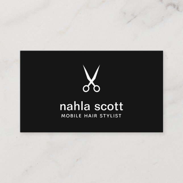 Modern svart sax i Mobile Hair Stylist Visitkort (Framsida)