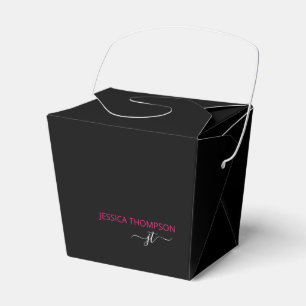 Modern svart Shock rosa Enkel skript Monogram Namn Presentaskar