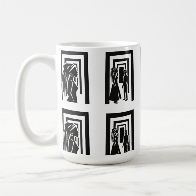 Modern svart silhuett enhetlig design kaffemugg (Vänster)