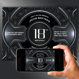 Modern svart silver 18-årsfest </s> inbjudningar