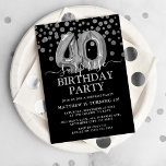 Modern svart & Silver 40:e överraskande Födelsedag Inbjudningar<br><div class="desc">Modern svart och silver överraskar födelsedagsfest inbjudan för någon som vrider 40! Med en svart bakgrund,  faux silver glitter konetti,  silver 40-årsballonger och en elegant födelsedagsmall som är enkel att anpassa.</div>