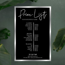 Modern svart & silver affärs prislista meny poster
