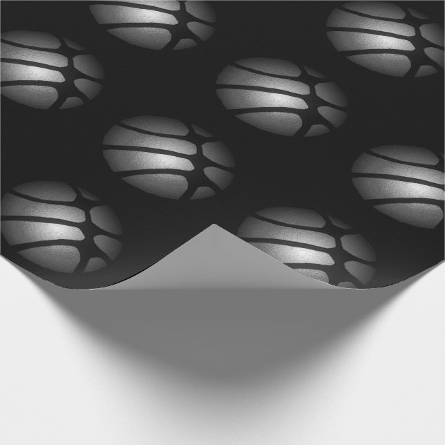Modern svart silver basketboll sportmönster presentpapper (Hörn)