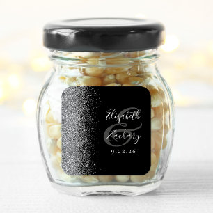 Modern Svart Silver Glitter Kant Bröllop Fyrkantigt Klistermärke