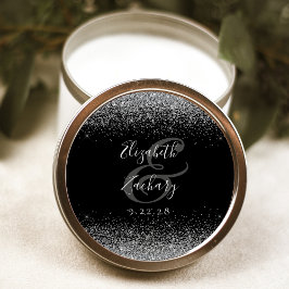 Modern Svart Silver Glitter Kant Bröllop Runt Klistermärke