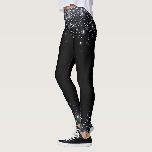  Modern svart & silver glitter Leggings (Vänster)