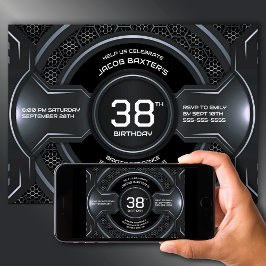 Modern svart Silver i alla åldrar Födelsedagsfest Inbjudningar