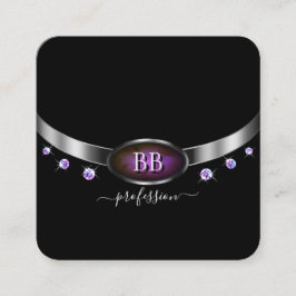 Modern svart silver lila med monogramdiamanter fyrkantigt visitkort