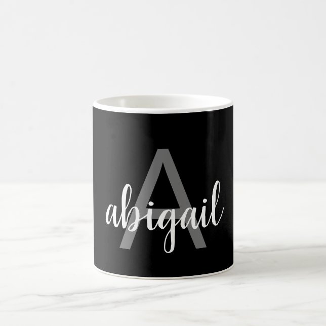Modern Svart Silver Stilig Monogramnamn Kaffemugg (Center)