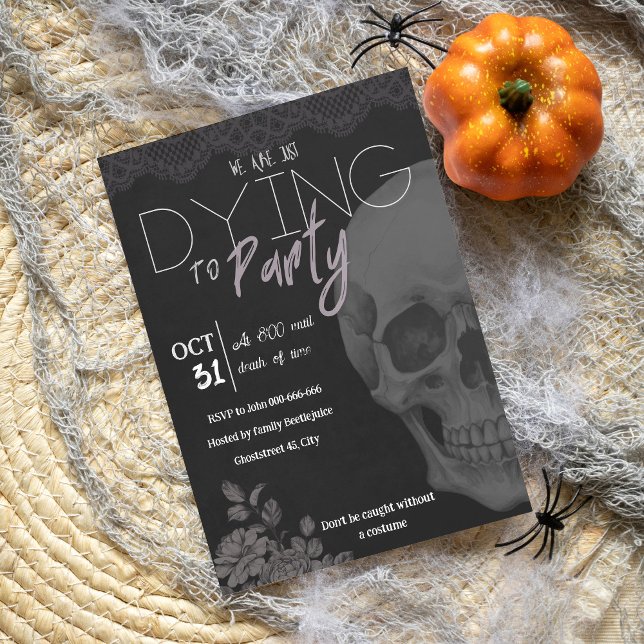Modern svart skalle feminin vuxen halloween inbjudningar (Skapare uppladdad)