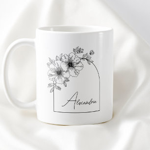 Modern Svart Skrift Vacker Båge Elegant Blommig Kaffemugg