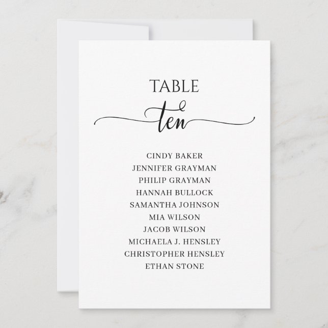 Modern svart skript, Bordsnummer 10, sittdiagram (Framsida)