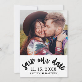 Modern svart skript, fotomistalistisk Bröllop Spara Datumet