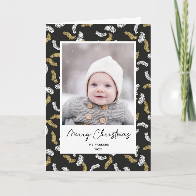 Modern svart skript Guld Gräs Mistletoe jul Helgkort (Framsida)