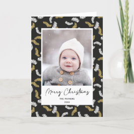 Modern svart skript Guld Gräs Mistletoe jul Helgkort