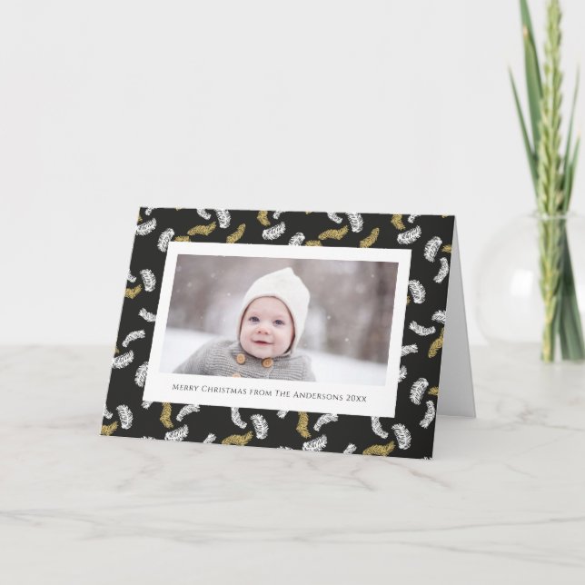 Modern svart skript Guld Gräs Mistletoe jul Helgkort (Framsida)