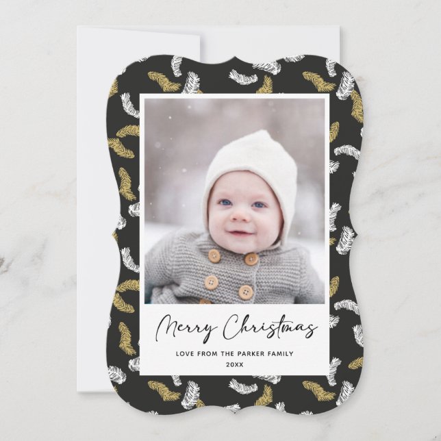 Modern svart skript Guld Gräs Mistletoe jul Julkort (Framsida)