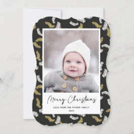 Modern svart skript Guld Gräs Mistletoe jul Julkort