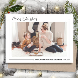 Modern svart skript på Beige-minimalistiskt foto Julkort