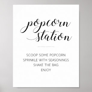 Modern svart skript Popcorn Station Bröllop Poster