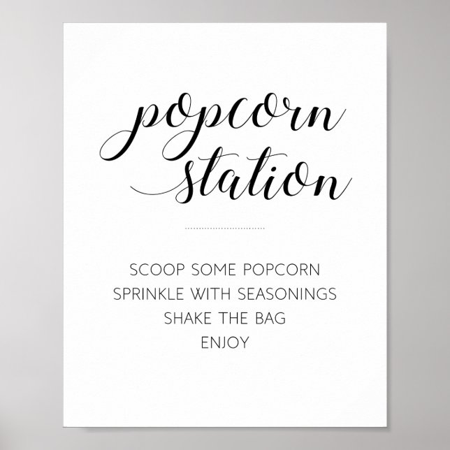 Modern Svart Skript Popcornstation Bröllop Poster (Framsidan)