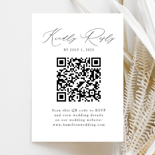Modern svart skript QR-kod RSVP bifogad kort (Skapare uppladdad)