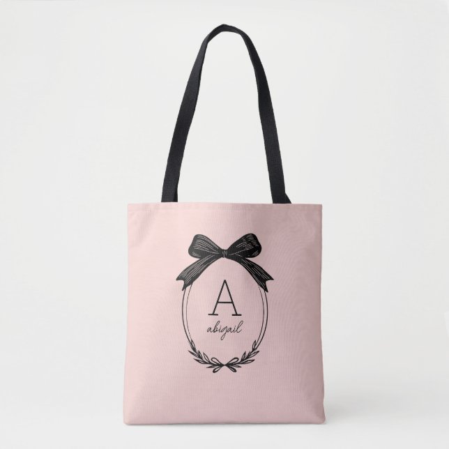 Modern svart slinga Elegant rosabruten monogram Tygkasse (Framsida)