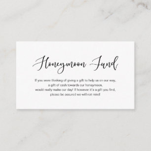 Modern svart snygg font, Bröllop Honeymoon fond Tilläggskort