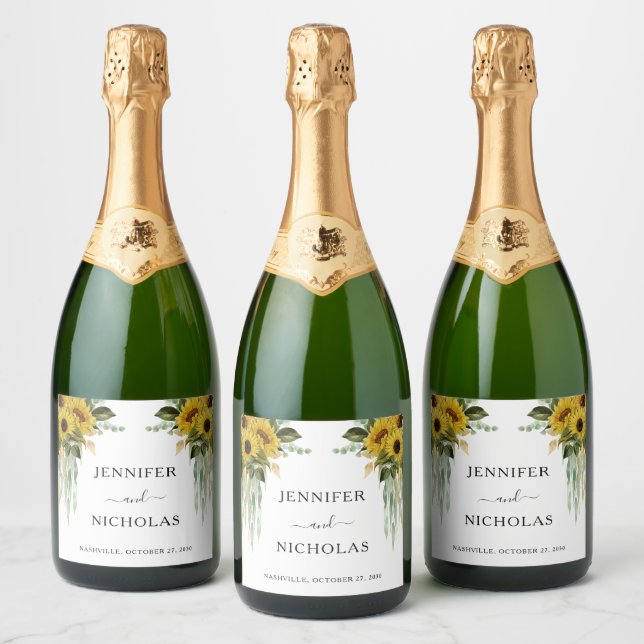 Modern svart solrosblomma Bröllop (Flaskor)