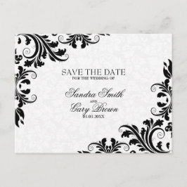 Modern svart spets vit damask meddelande vykort