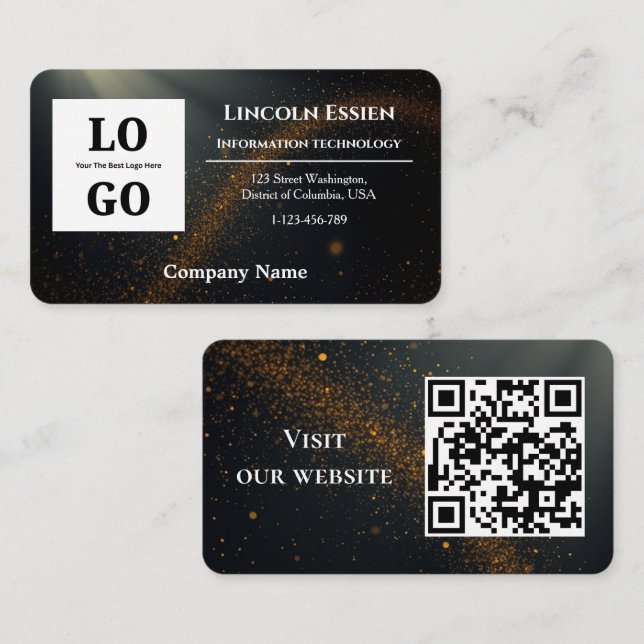 Modern svart stjärna anpassad logotyp och QR-kod Visitkort (Fram/baksida)