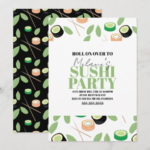 Modern Svart Sushi Partyrullar Födelsedagsinbjudan Julkort