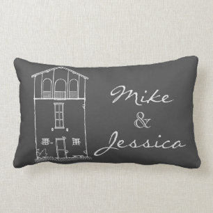 Modern svart tavlateckning för enkelt lantligt hus lumbarkudde