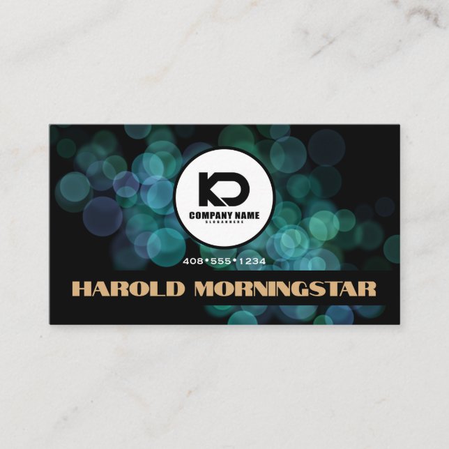 Modern svart teal Bokeh med Qr och logotyp Visitkort (Framsida)