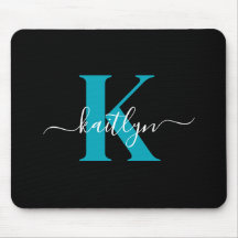 Modern svart teal skriptmonogram