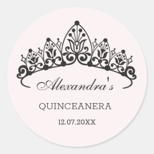 Modern svart tiara Quinceanera Runt Klistermärke