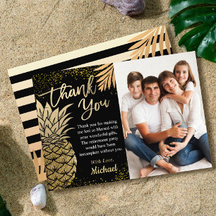 Modern svart, tropiskt sommarfoto för ananas Guld Tack Kort