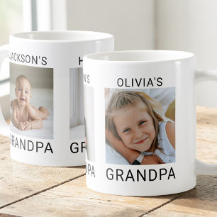 Modern svart typografi barnbarn 3 foto farfar kaffemugg