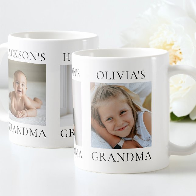 Modern svart typografi barnbarn 3 foto mormor kaffemugg (Modern Black Typography Grandkids 3 Photo Grandma Coffee Mug)