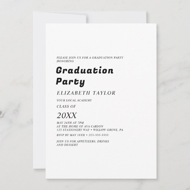 Modern svart typografi examensfest inbjudan (Framsida)
