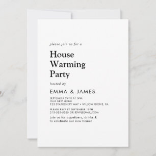 Modern svart typografi husvärmningsfest inbjudningar